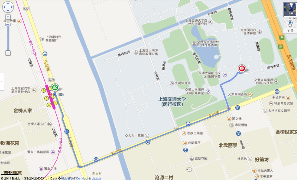 Route from Dongchuan metro station to SJTU campus